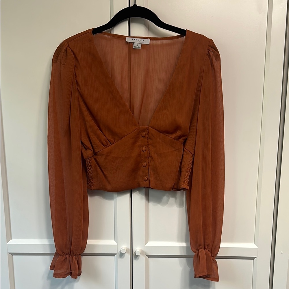 Rust Button-Up crop Blouse